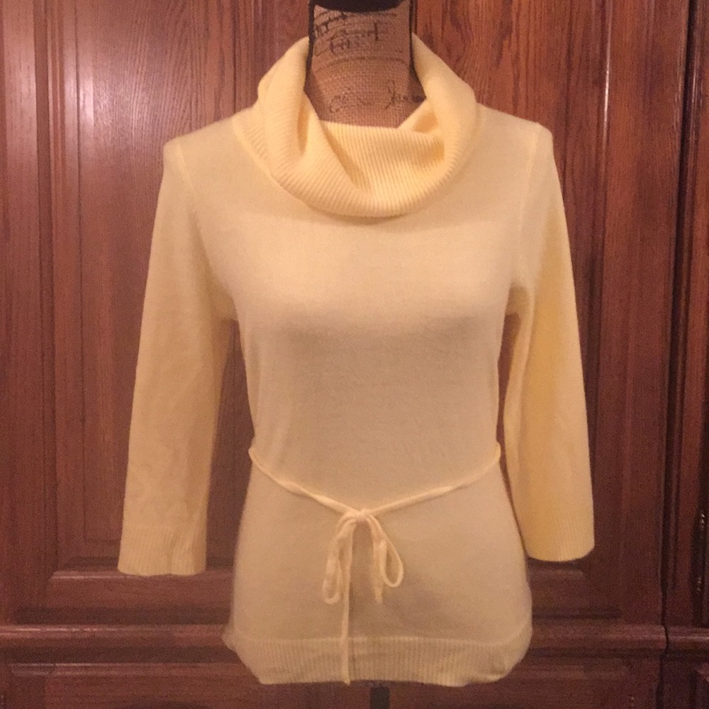 Sherry Taylor 3/4 Sleeve Cowl Neck Yellow Sweater
